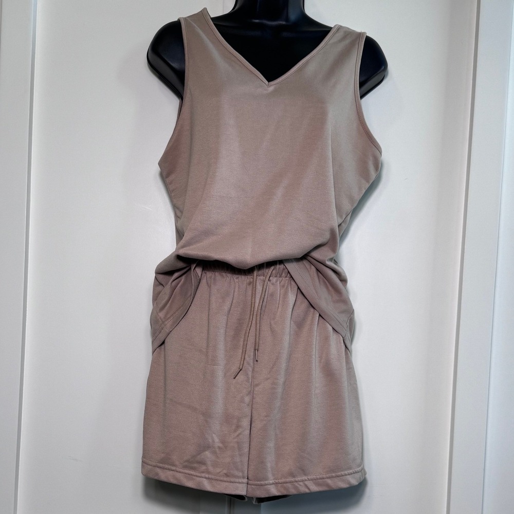 NYDJ Womens Tan Loungewear Set‎ V-Neck Tank Top and Drawstring Shorts S/M